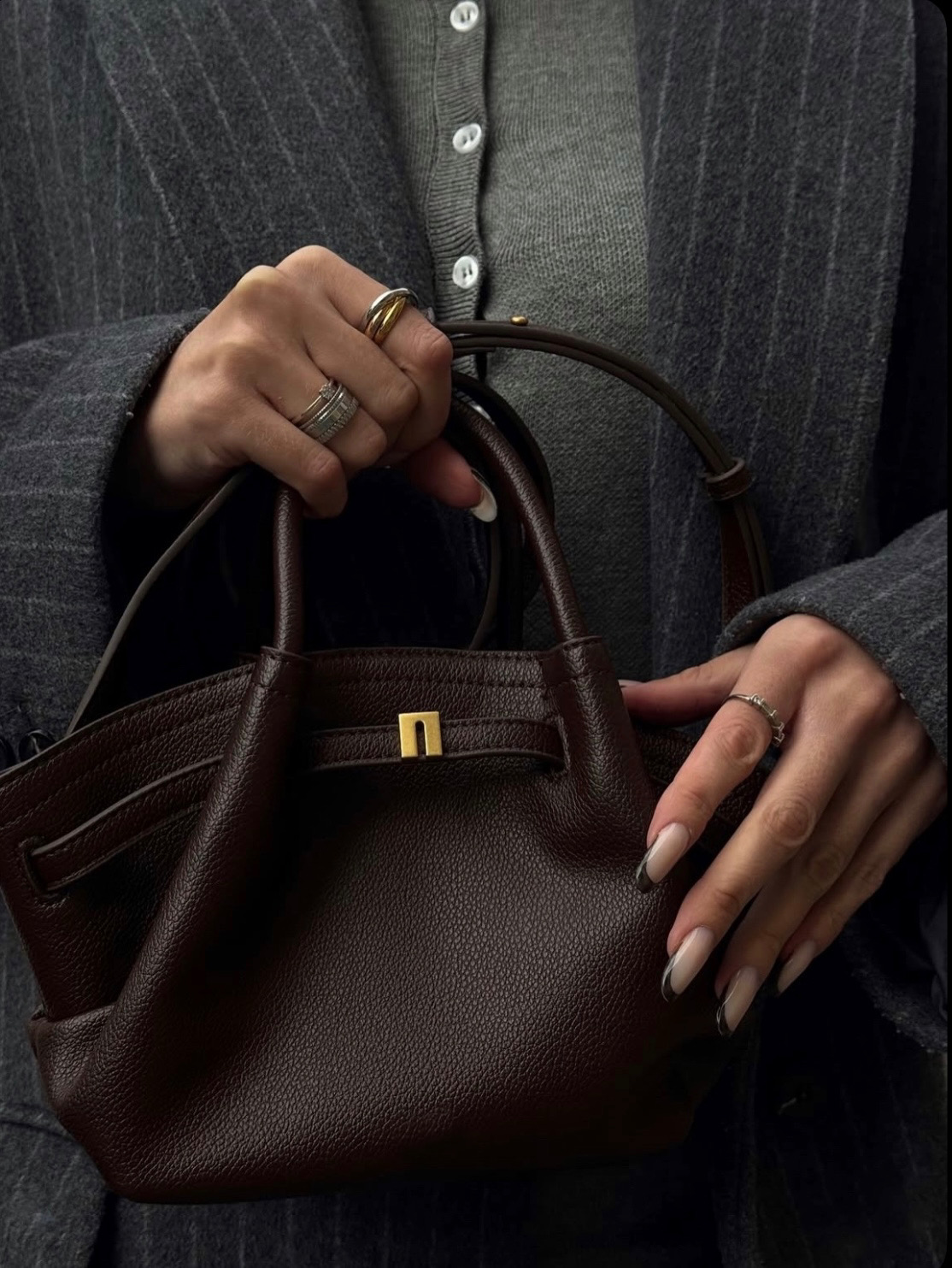 CHIARA handbag open — interior organisation detail, functional minimalist handbag